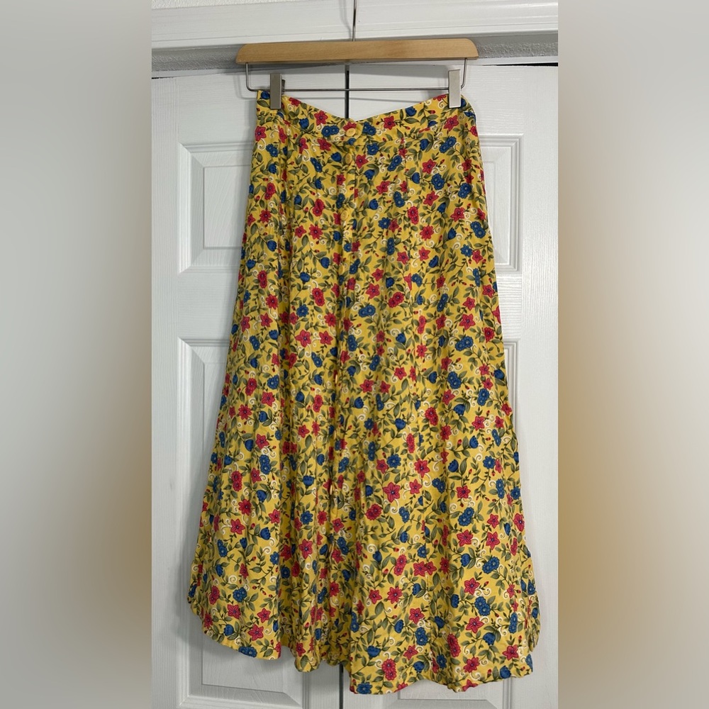 Sag Harbor Yellow Floral A-Line Skirt